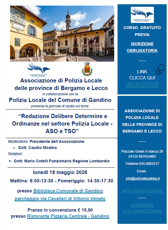 Corso “Redazione Delibere Determine e Ordinanze nel settore Polizia Locale - ASO e TSO”