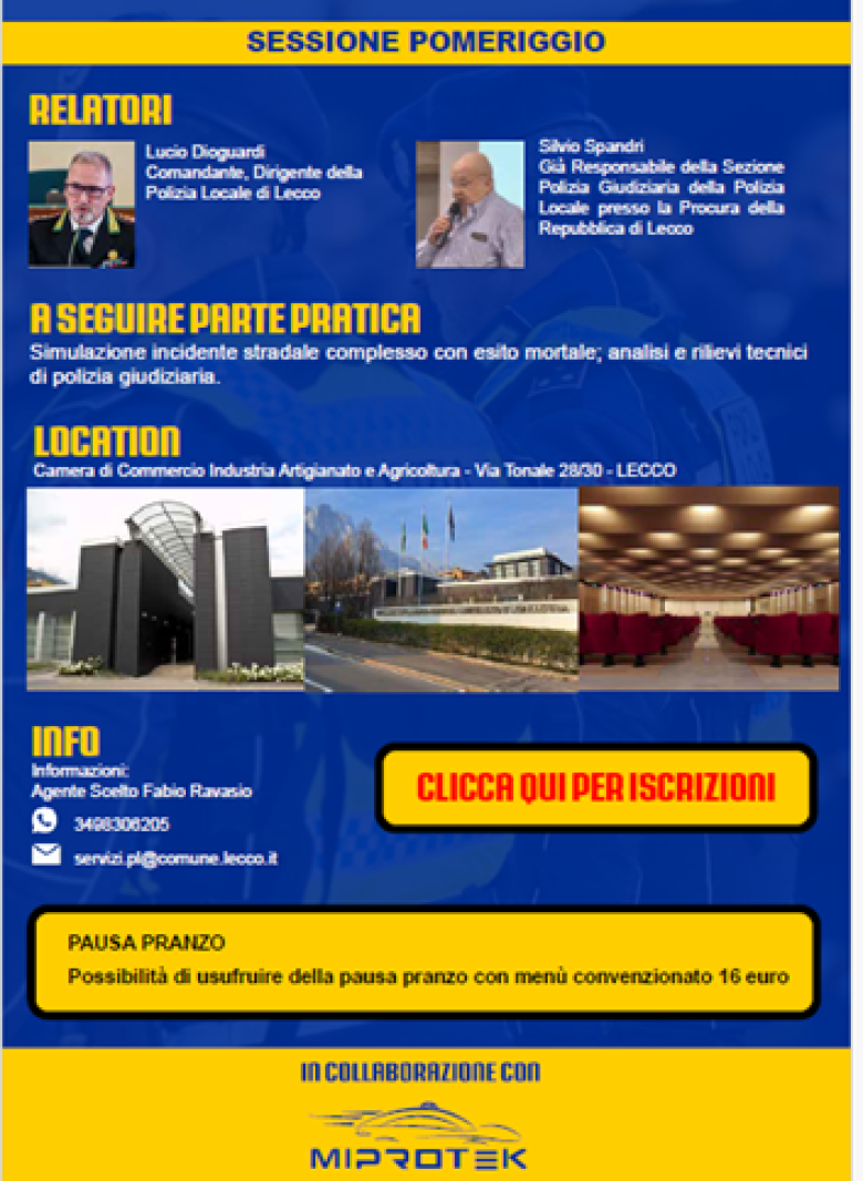 Corso Lecco 25 febbraio 2026 - Tecniche operative di PG in materia di Infortunistica Stradale